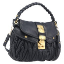 Miu Miu Matelasse Shoulder Bag Leather Black Gold Auth 210628A-1