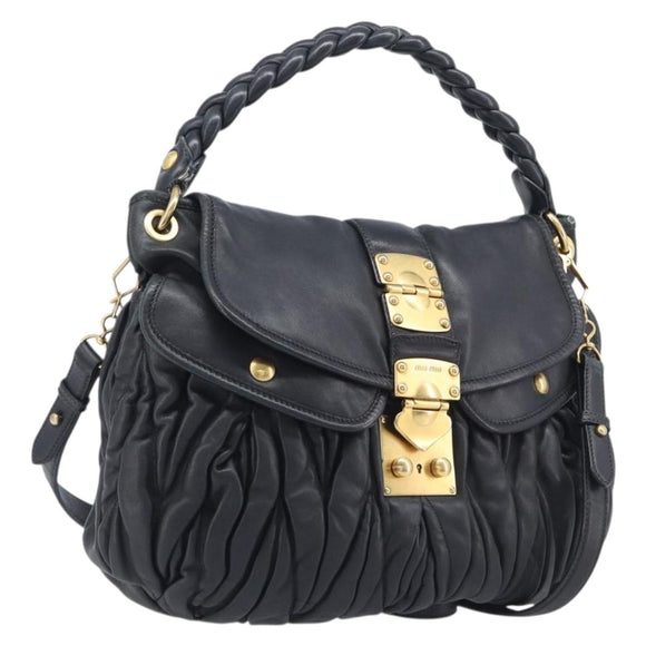 Miu Miu Matelasse Shoulder Bag Leather Black Gold Auth 210628A
