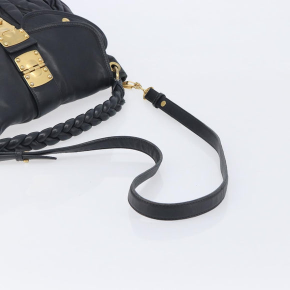 Miu Miu Matelasse Shoulder Bag Leather Black Gold Auth 210628A