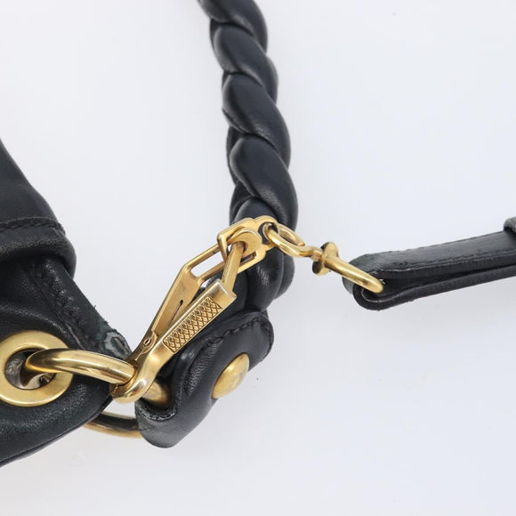 Miu Miu Matelasse Shoulder Bag Leather Black Gold Auth 210628A