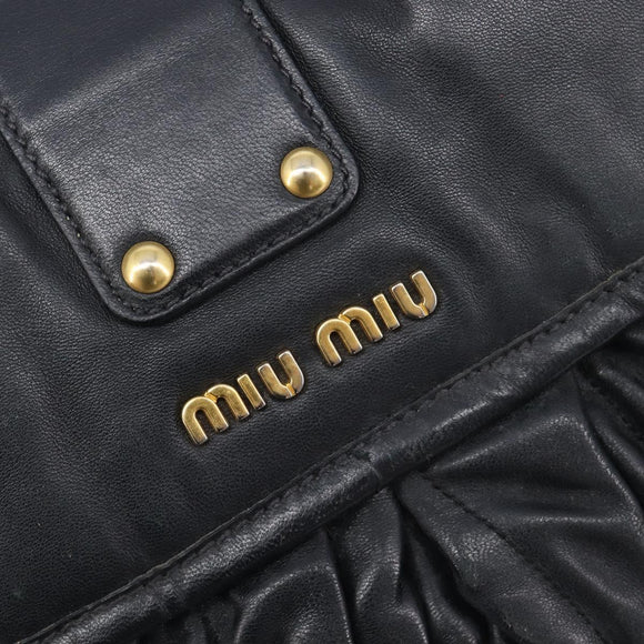 Miu Miu Matelasse Shoulder Bag Leather Black Gold Auth 210628A