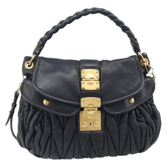 Miu Miu Matelasse Shoulder Bag Leather Black Gold Auth 210628A