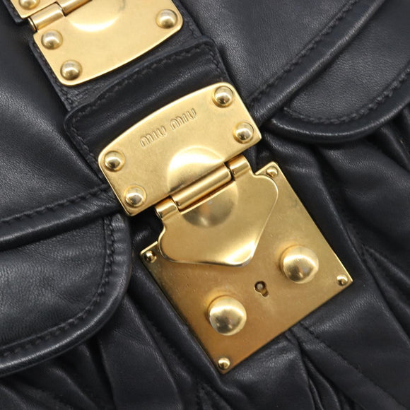 Miu Miu Matelasse Shoulder Bag Leather Black Gold Auth 210628A