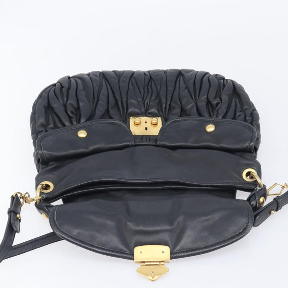 Miu Miu Matelasse Shoulder Bag Leather Black Gold Auth 210628A