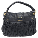 Miu Miu Matelasse Shoulder Bag Leather Black Gold Auth 210628A-3