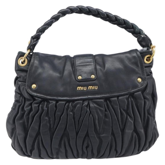 Miu Miu Matelasse Shoulder Bag Leather Black Gold Auth 210628A