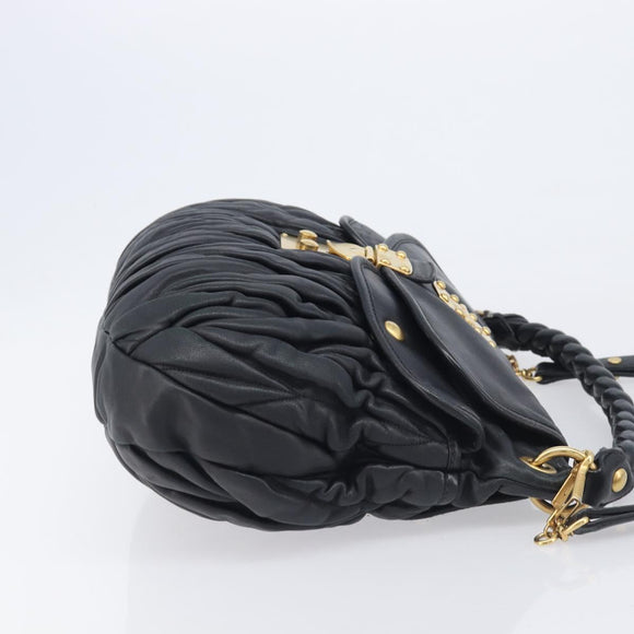 Miu Miu Matelasse Shoulder Bag Leather Black Gold Auth 210628A