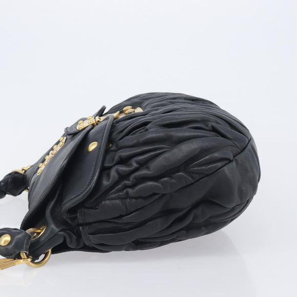 Miu Miu Matelasse Shoulder Bag Leather Black Gold Auth 210628A