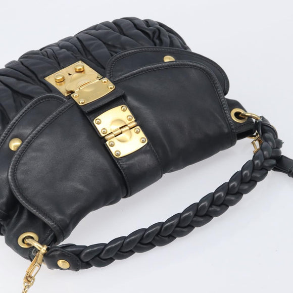 Miu Miu Matelasse Shoulder Bag Leather Black Gold Auth 210628A