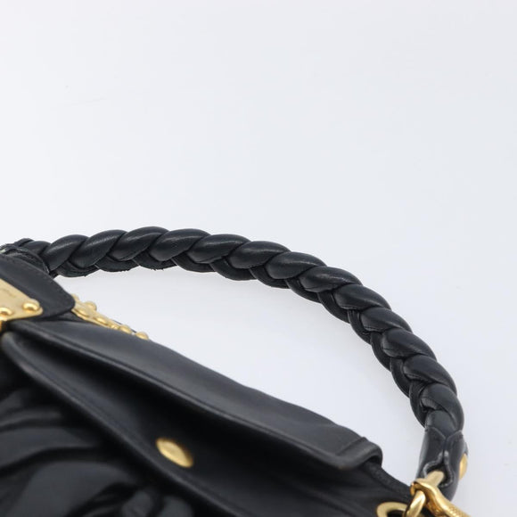 Miu Miu Matelasse Shoulder Bag Leather Black Gold Auth 210628A