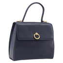CELINE Hand Bag Leather Navy Gold Auth 210630-1