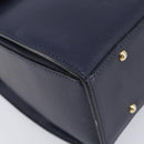 CELINE Hand Bag Leather Navy Gold Auth 210630-11