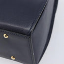 CELINE Hand Bag Leather Navy Gold Auth 210630-12