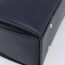 CELINE Hand Bag Leather Navy Gold Auth 210630-13