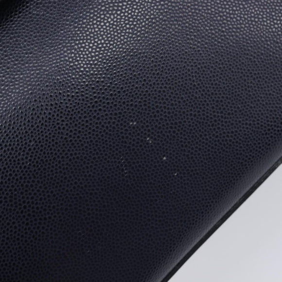CELINE Hand Bag Leather Navy Gold Auth 210630