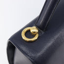 CELINE Hand Bag Leather Navy Gold Auth 210630-15