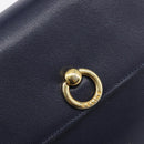 CELINE Hand Bag Leather Navy Gold Auth 210630-16