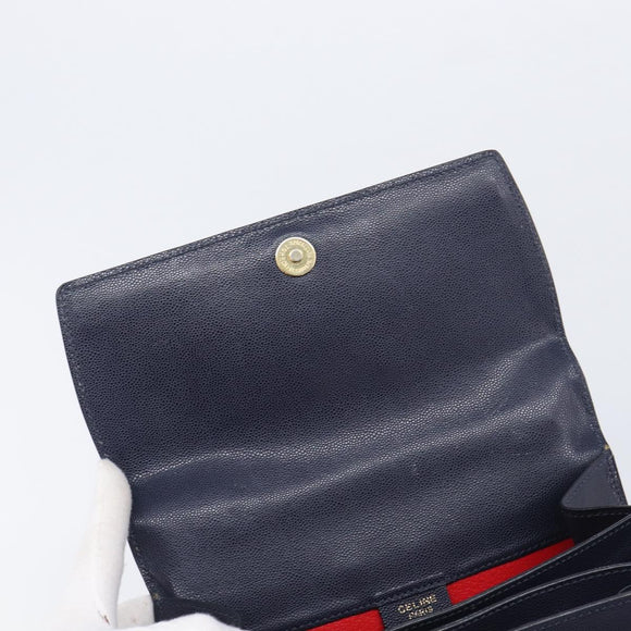 CELINE Hand Bag Leather Navy Gold Auth 210630