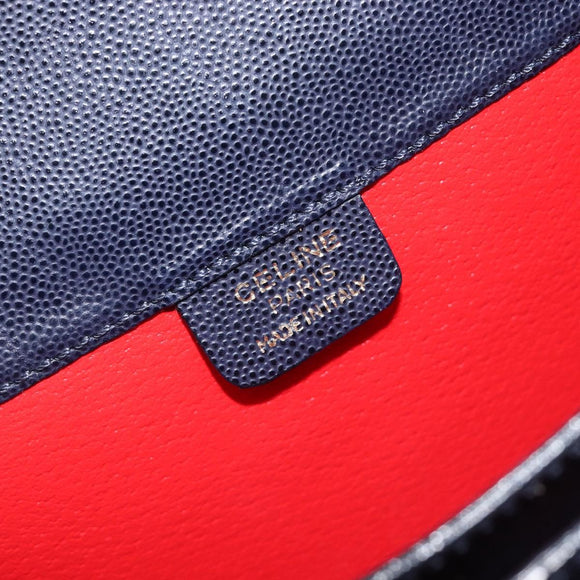 CELINE Hand Bag Leather Navy Gold Auth 210630