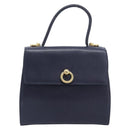 CELINE Hand Bag Leather Navy Gold Auth 210630-2