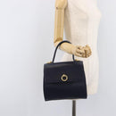 CELINE Hand Bag Leather Navy Gold Auth 210630-26