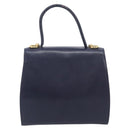 CELINE Hand Bag Leather Navy Gold Auth 210630-3