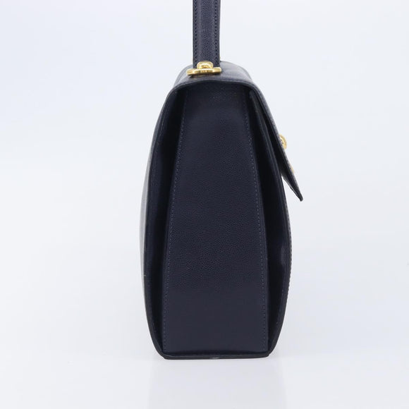 CELINE Hand Bag Leather Navy Gold Auth 210630