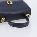 CELINE Hand Bag Leather Navy Gold Auth 210630-7