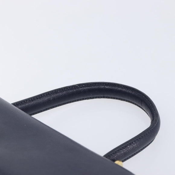 CELINE Hand Bag Leather Navy Gold Auth 210630