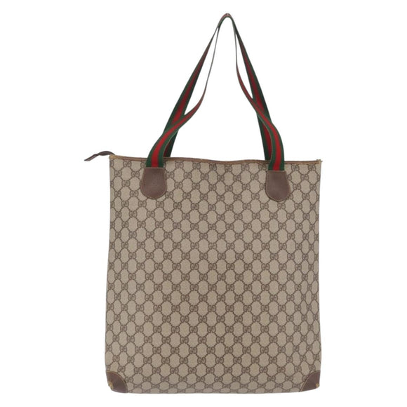 GUCCI GG Supreme Web Sherry Line Tote Bag PVC Beige Gold Auth 210632
