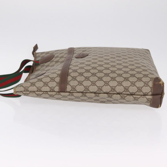 GUCCI GG Supreme Web Sherry Line Tote Bag PVC Beige Gold Auth 210632