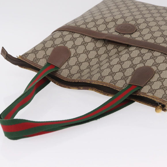 GUCCI GG Supreme Web Sherry Line Tote Bag PVC Beige Gold Auth 210632