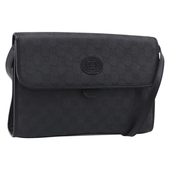 GUCCI GG Canvas Shoulder Bag Black Gold 004 49 0195 Auth 210635