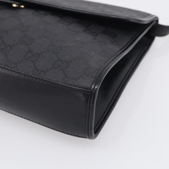 GUCCI GG Canvas Shoulder Bag Black Gold 004 49 0195 Auth 210635