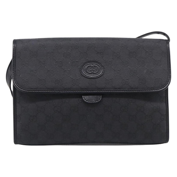 GUCCI GG Canvas Shoulder Bag Black Gold 004 49 0195 Auth 210635