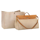 HERMES Herbag TGM Hand Bag Canvas 2way Beige Silver Auth 210637-1