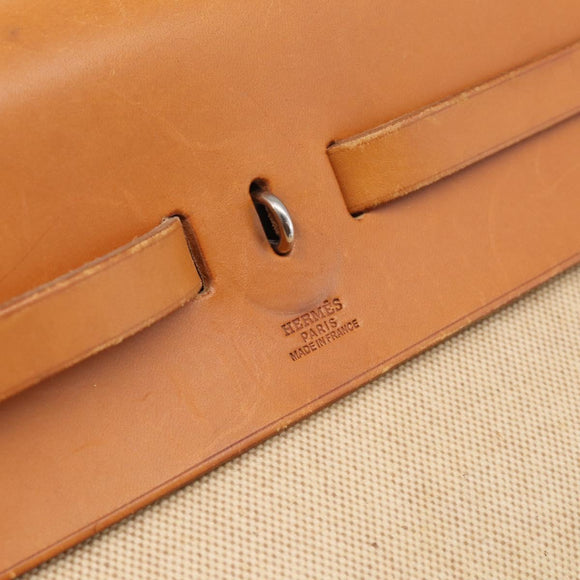 HERMES Herbag TGM Hand Bag Canvas 2way Beige Silver Auth 210637