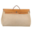 HERMES Herbag TGM Hand Bag Canvas 2way Beige Silver Auth 210637-2