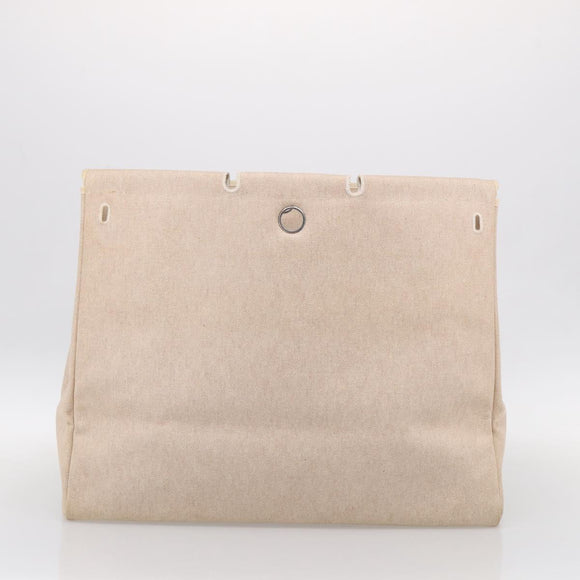 HERMES Herbag TGM Hand Bag Canvas 2way Beige Silver Auth 210637