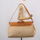 HERMES Herbag TGM Hand Bag Canvas 2way Beige Silver Auth 210637-25
