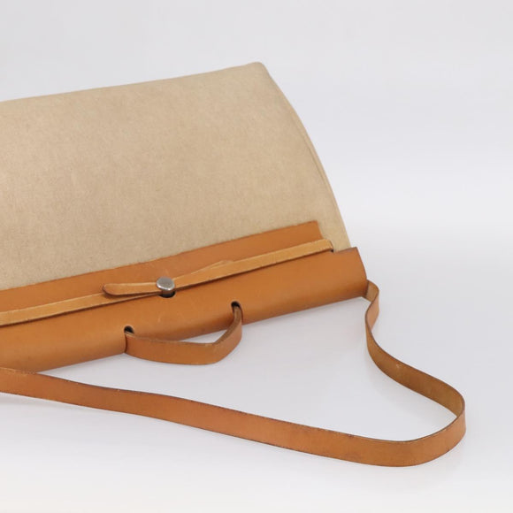 HERMES Herbag TGM Hand Bag Canvas 2way Beige Silver Auth 210637