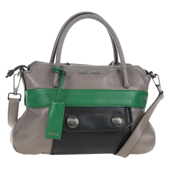 Miu Miu Hand Bag Leather 2way Gray Silver Auth 210639M