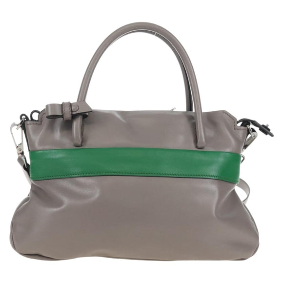 Miu Miu Hand Bag Leather 2way Gray Silver Auth 210639M