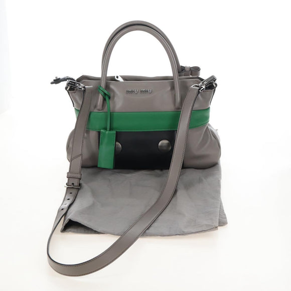 Miu Miu Hand Bag Leather 2way Gray Silver Auth 210639M