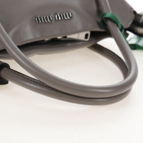 Miu Miu Hand Bag Leather 2way Gray Silver Auth 210639M