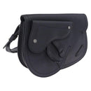 Christian Dior Saddle Messenger Shoulder Bag Leather Navy Silver Auth 210641V-1