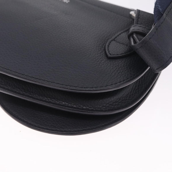 Christian Dior Saddle Messenger Shoulder Bag Leather Navy Silver Auth 210641V