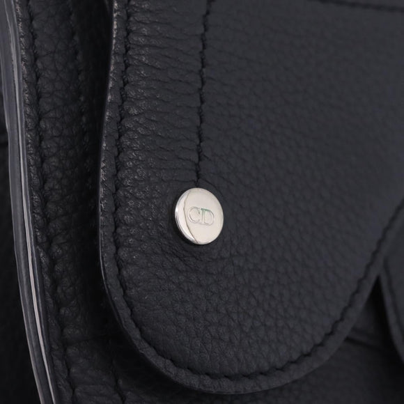 Christian Dior Saddle Messenger Shoulder Bag Leather Navy Silver Auth 210641V