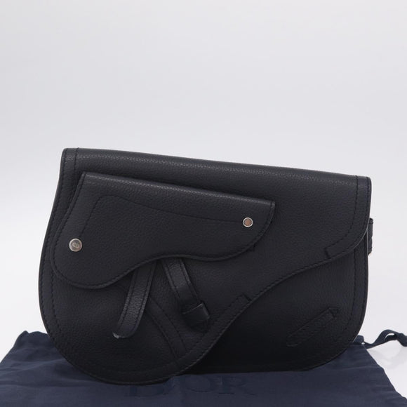 Christian Dior Saddle Messenger Shoulder Bag Leather Navy Silver Auth 210641V
