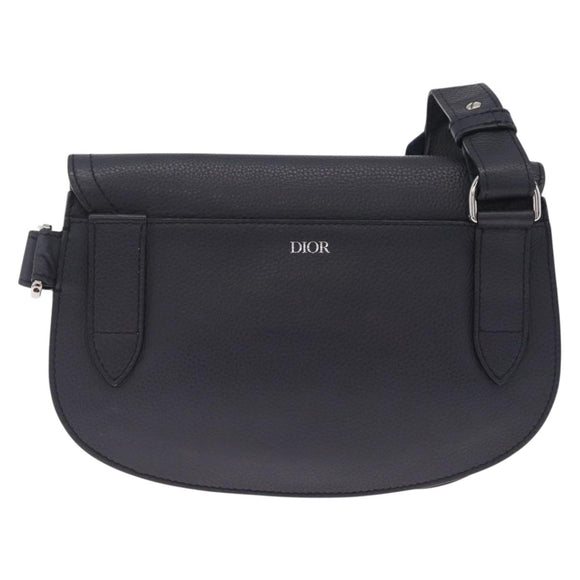 Christian Dior Saddle Messenger Shoulder Bag Leather Navy Silver Auth 210641V